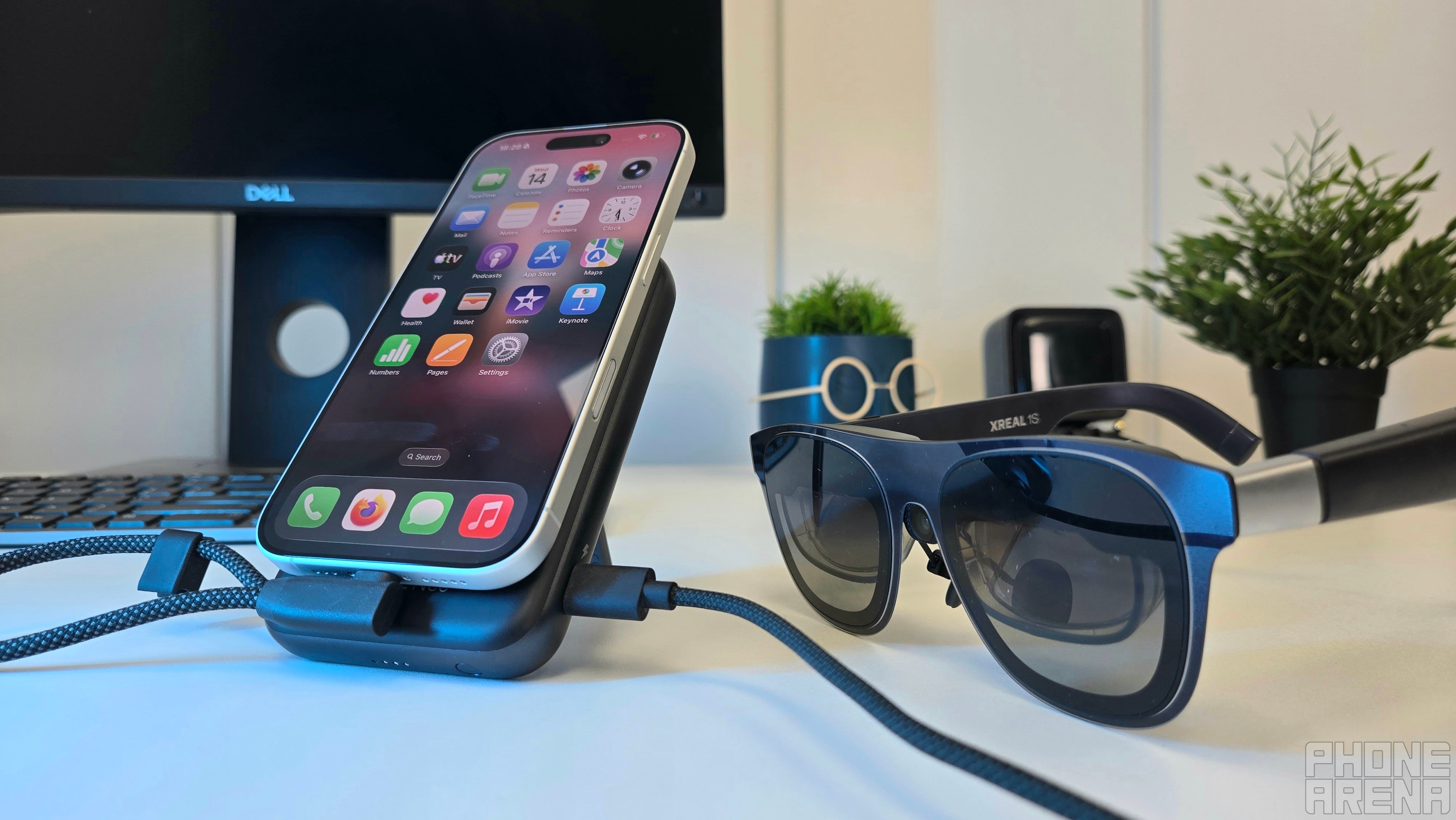 Xreal Neo, fully hooked up to a phone and Xreal glasses