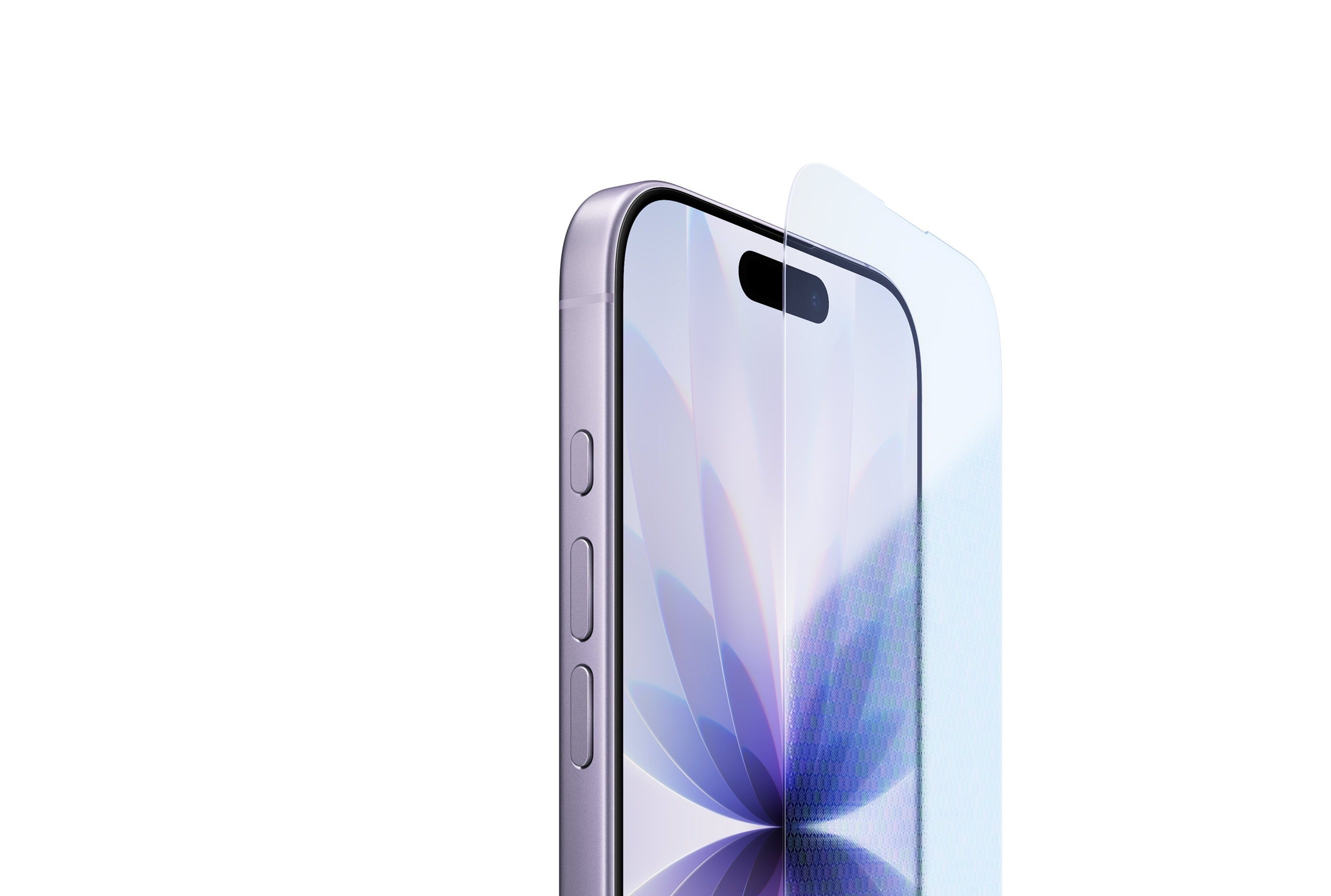 iPhone display with protective glass layer partially peeled back