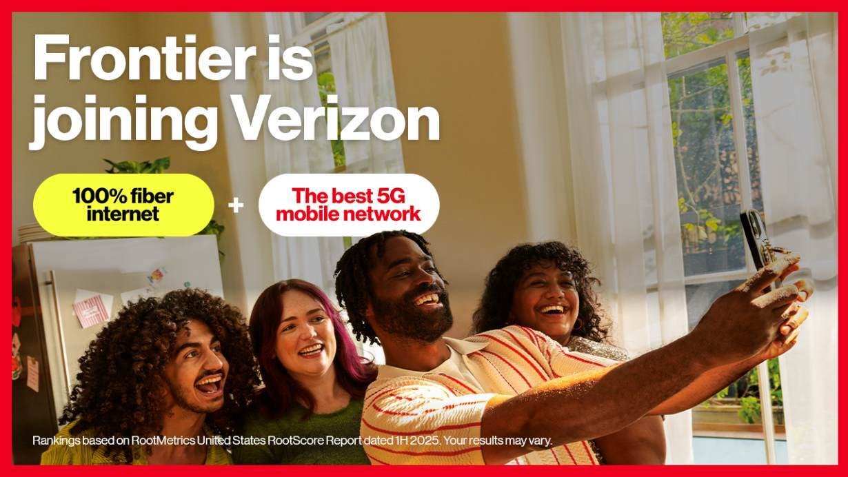 Verizon&amp;#039;s promotional photo about the merger with Frontier.