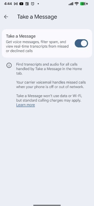Screenshot shows you the toggle to disable &amp;quot;Take a Message.&amp;quot;