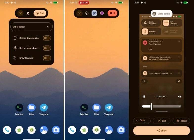 Screenshots of revised Screenrecording tool.