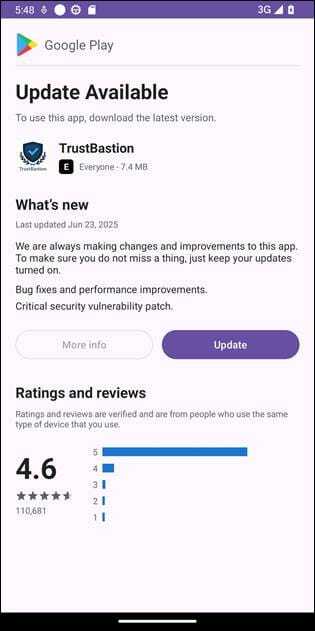 TrustBastion acting like a regular Play Updates prompt