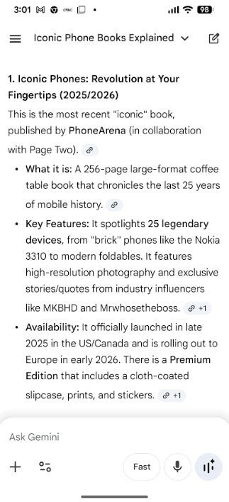 Screenshot shows how Gemini responds to a simple query.