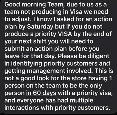 Message sent by a T-Mobile store manager to his team.