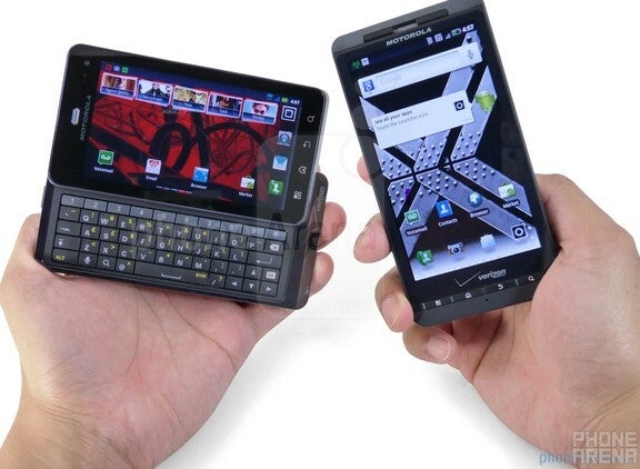 Photo showing Droid 3 compared with DROID X2.