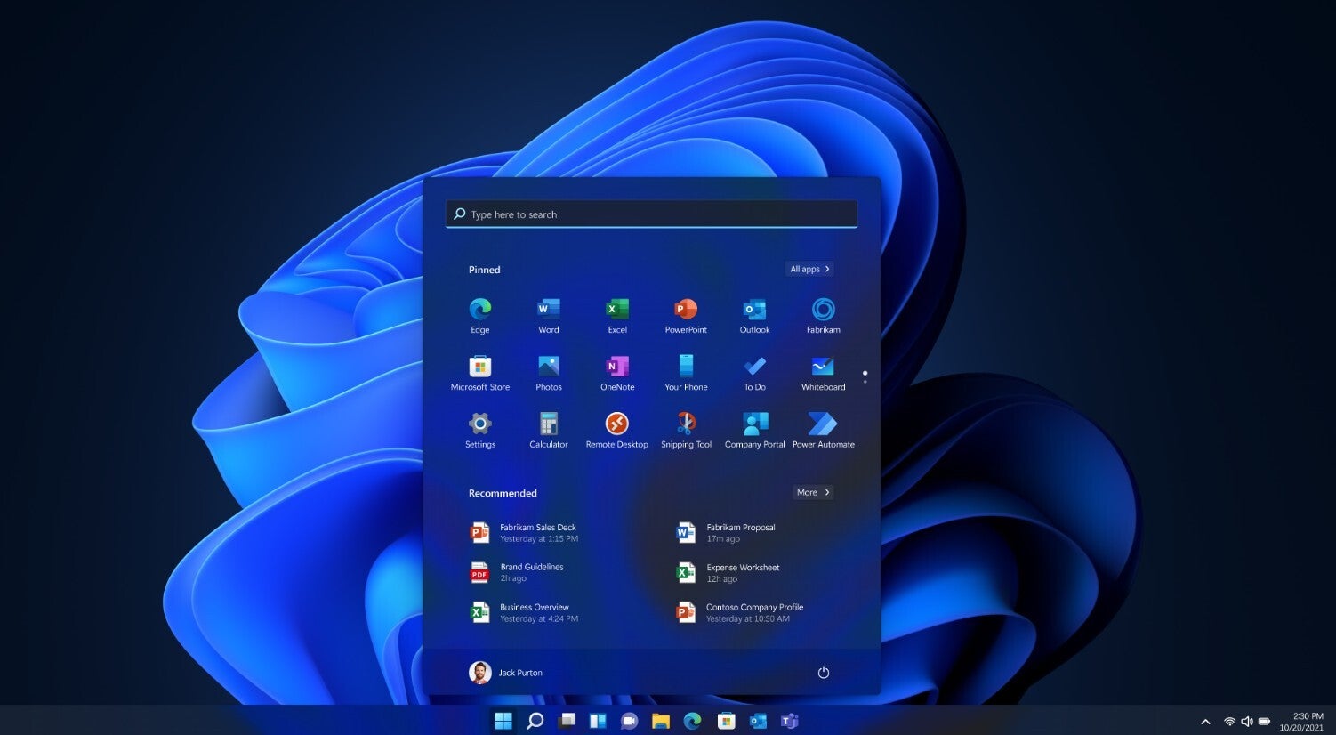 Start menu of Windows 11.