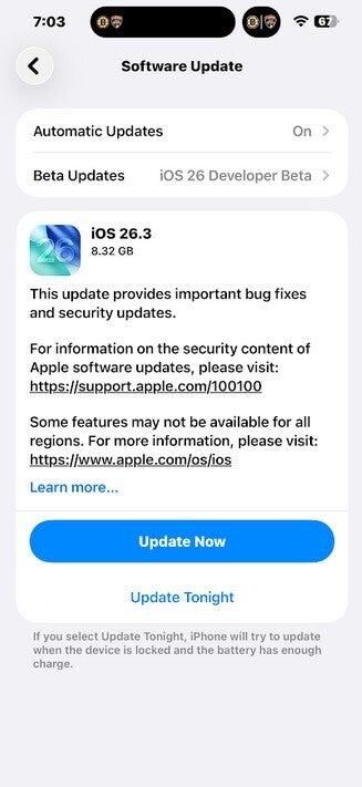 Apple released iOS 26.3 last Wednesday. | Image by PhoneArena - Apple enhances the security of some iPhone models with iOS 26.3. Is your iPhone included?