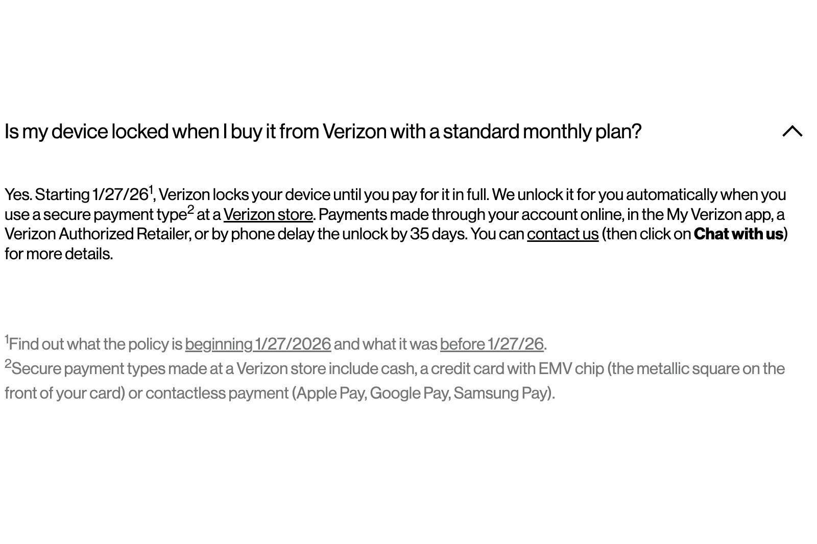 verizon postpaid unlock policy