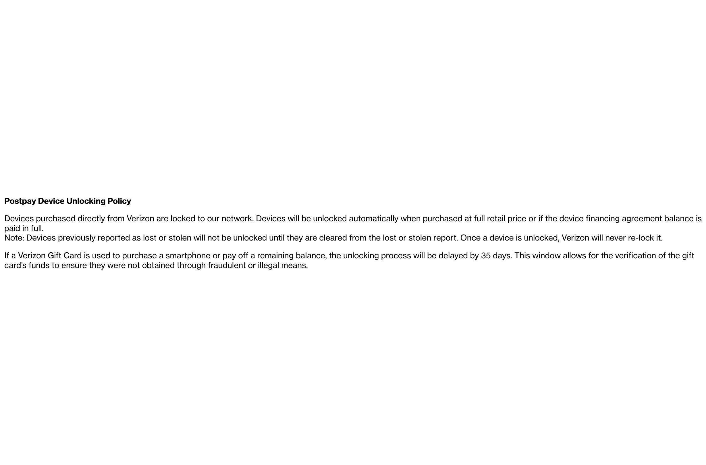 verizon postpaid unlock policy