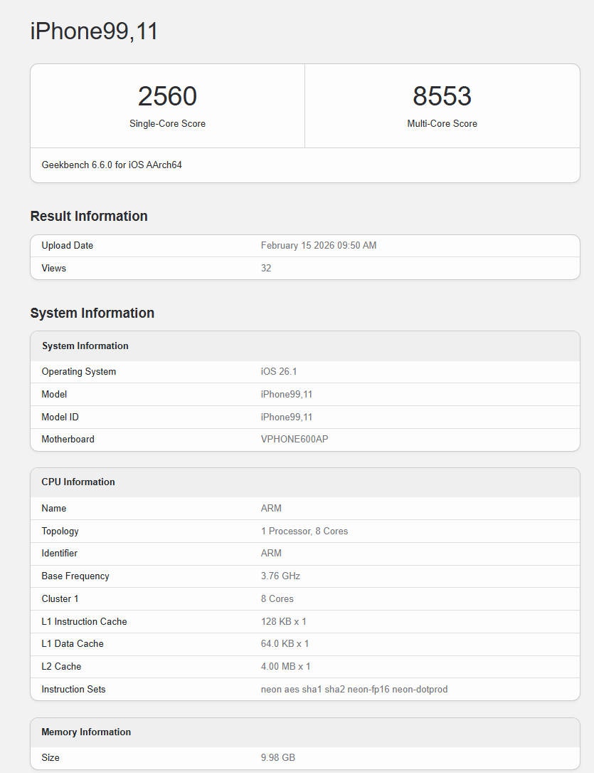 Image by Geekbench - iPhone 17e Geekbench listing emerges &mdash; but you'd be right to be skeptical