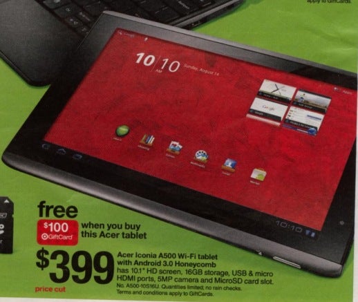 Target puts the Acer ICONIA TAB A500 up for $299 this weekend, well, kind of