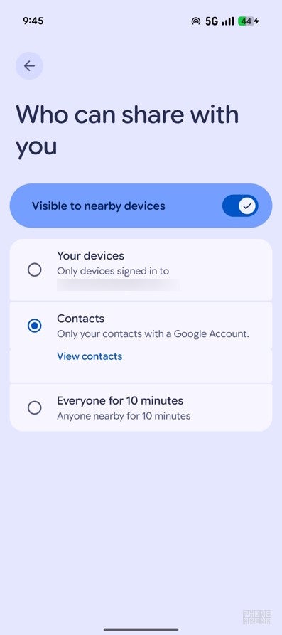 Quick Share receiving window in Pixel 10.