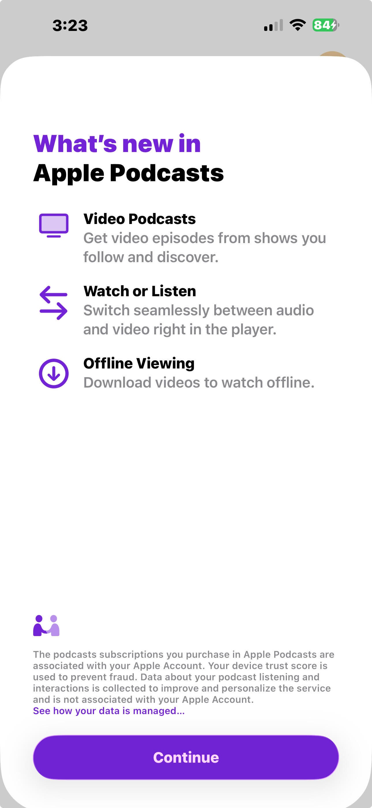 Screenshot of iOS 26.4 Beta 1 Apple Podcast app features.