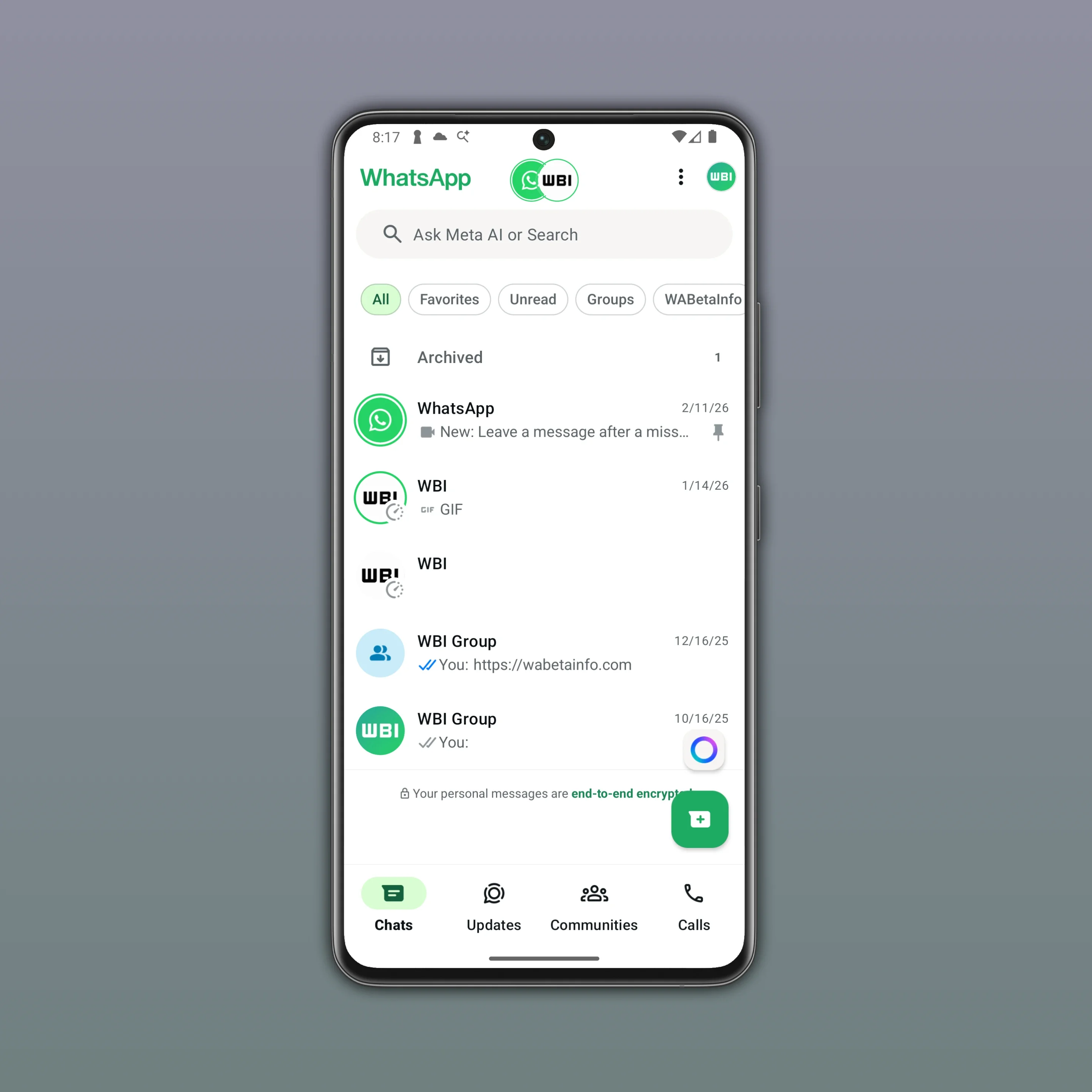 The new Status icons in the top bar of the WhatsApp beta. | Image by WABetaInfo - Major WhatsApp redesign could make Status updates much more prominent