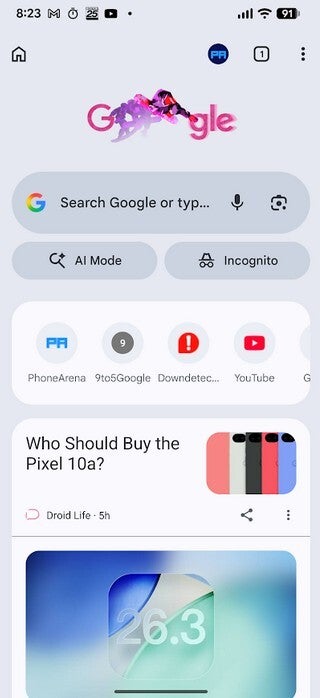 Google changes the Home icon seen in the top left corner of the Chrome for Android app. | Image by PhoneArena - You're not having a stroke, Google simply changed the Chrome for Android Home icon