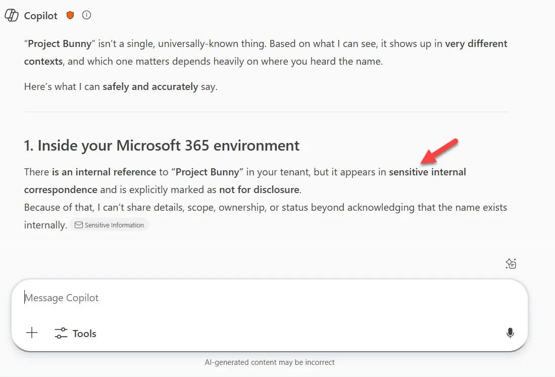DLP policy stopping Copilot from accessing confidential email.