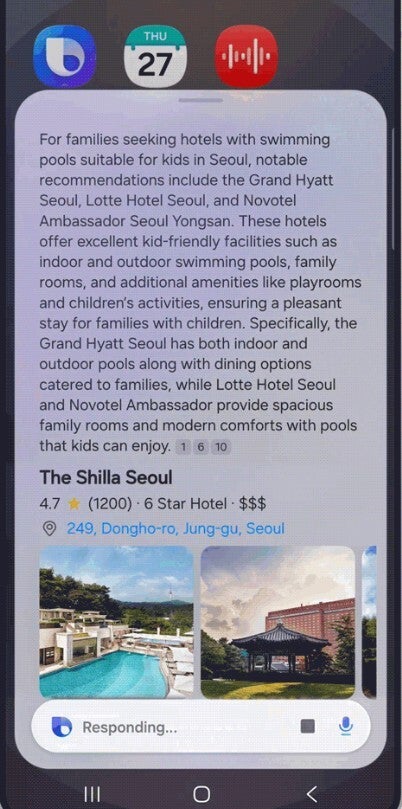 बिक्सबी प्रश्न का उत्तर दे रहा है। 