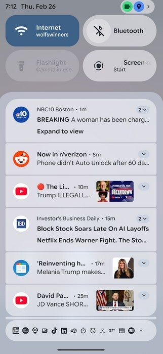 In the profile icon in top right you will see the new circle-shaped privacy indicators. | Image by PhoneArena - Android 17 Beta 2 is here with new genius multitasking feature