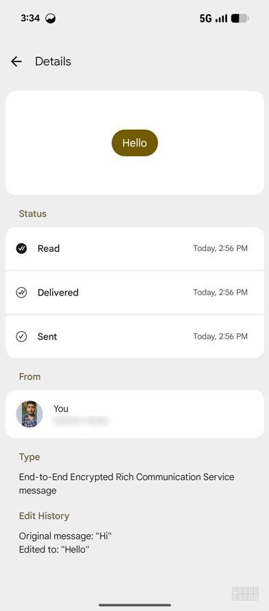 Edit History option in Google Messages.