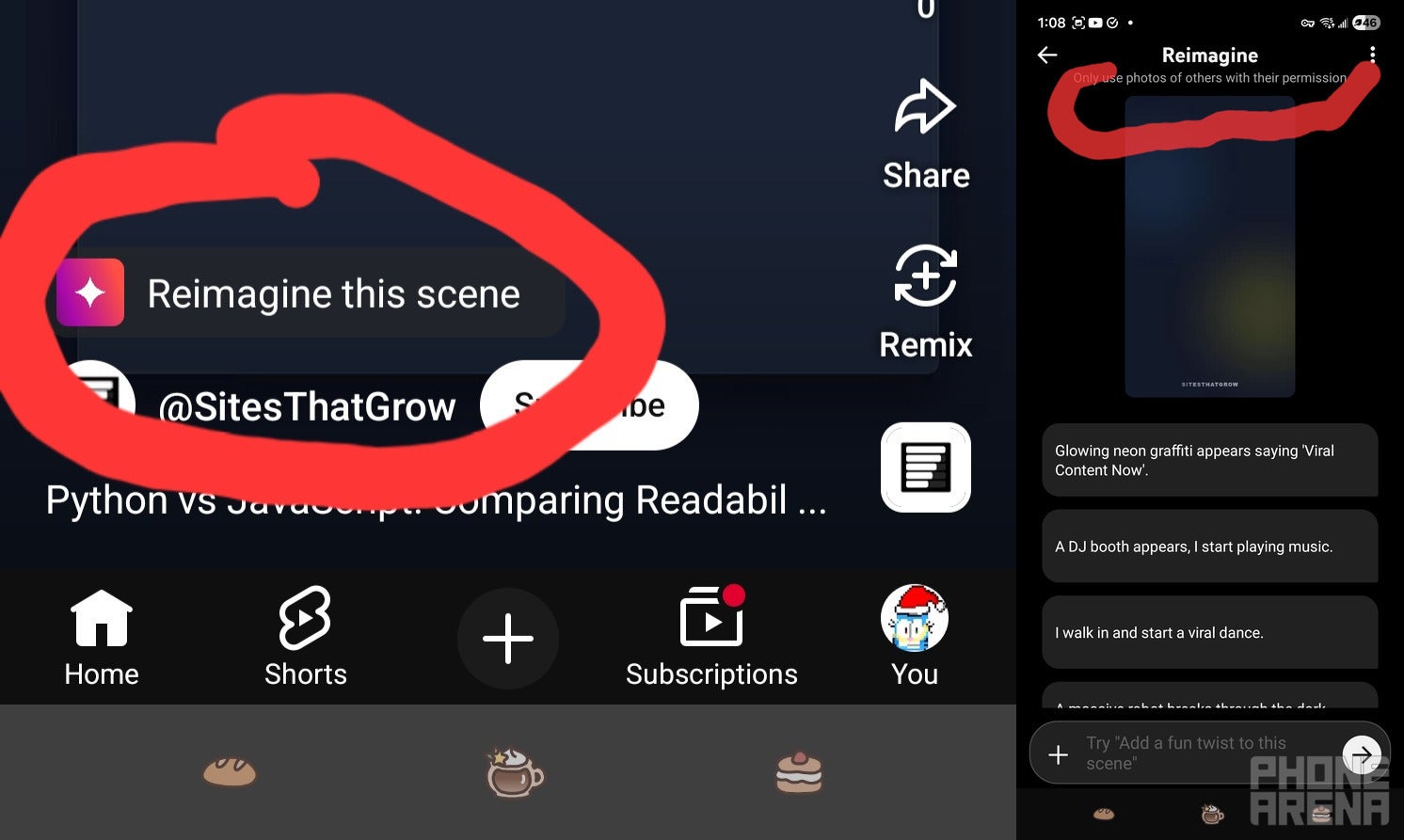 Remix feature of YouTube Shorts.