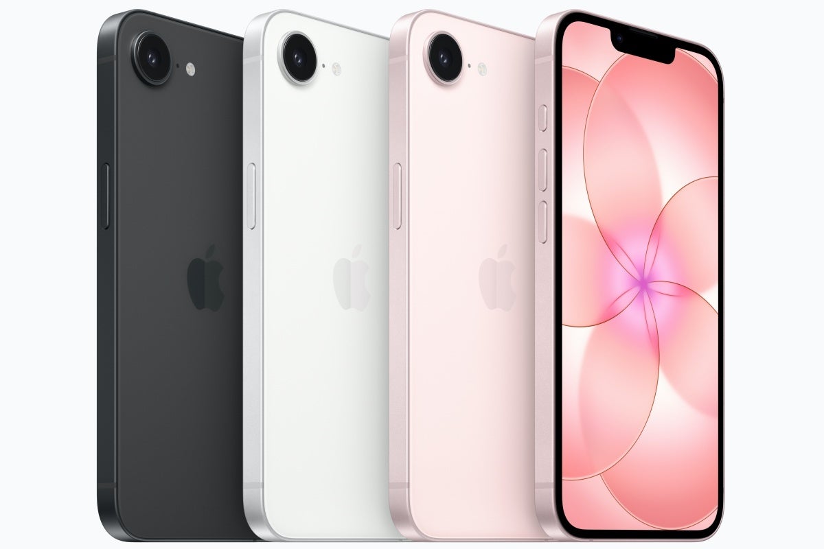 Official iPhone 17e promotional image in three colors