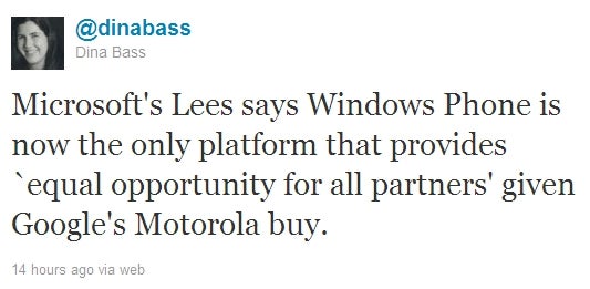 Microsoft has been circling Motorola too, now claims Windows Phone is the only "equal opportunity" platform