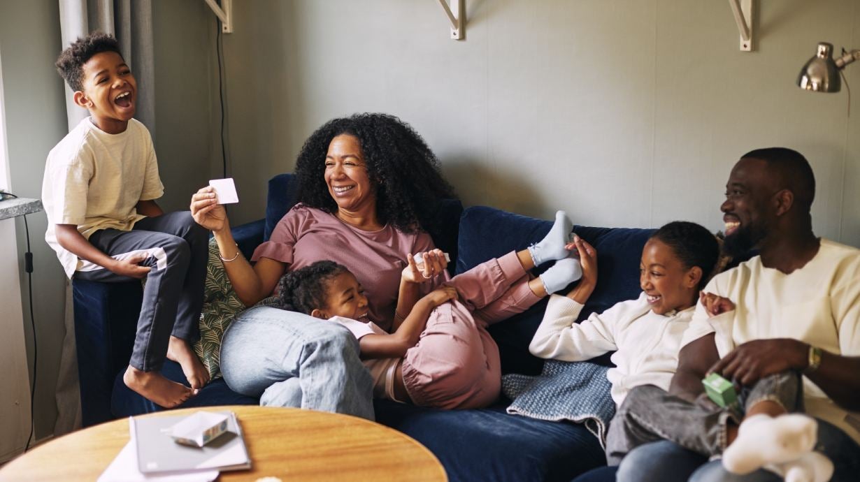 A family at home having fun.