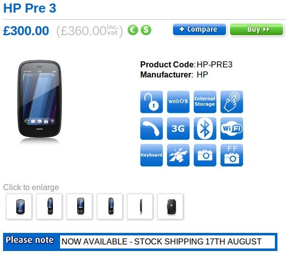 Unlocked HP Pre 3 is set to go on sale in the UK starting tomorrow for £360