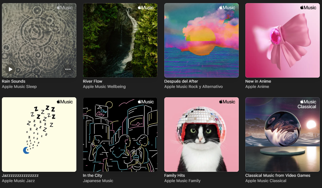 Screenshot from Music Apple website with album covers.