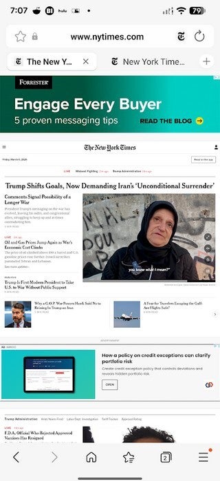 The desktop version of The New York Times on the Samsung Internet Browser. | Image by PhoneArena - The best Android browser gets a new name
