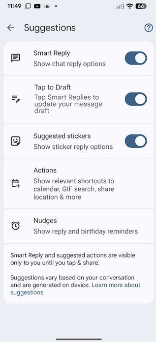 Screenshot showing Google Messages &amp;quot;Tap to Send&amp;quot; enabled.