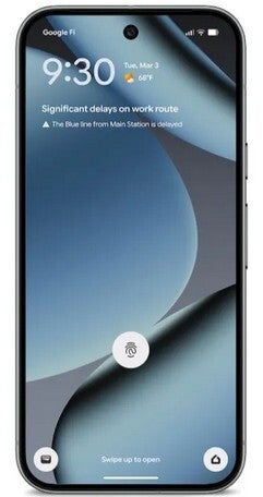 Image of Pixel 10 Pro showing commute alert on the At a Glance widget.