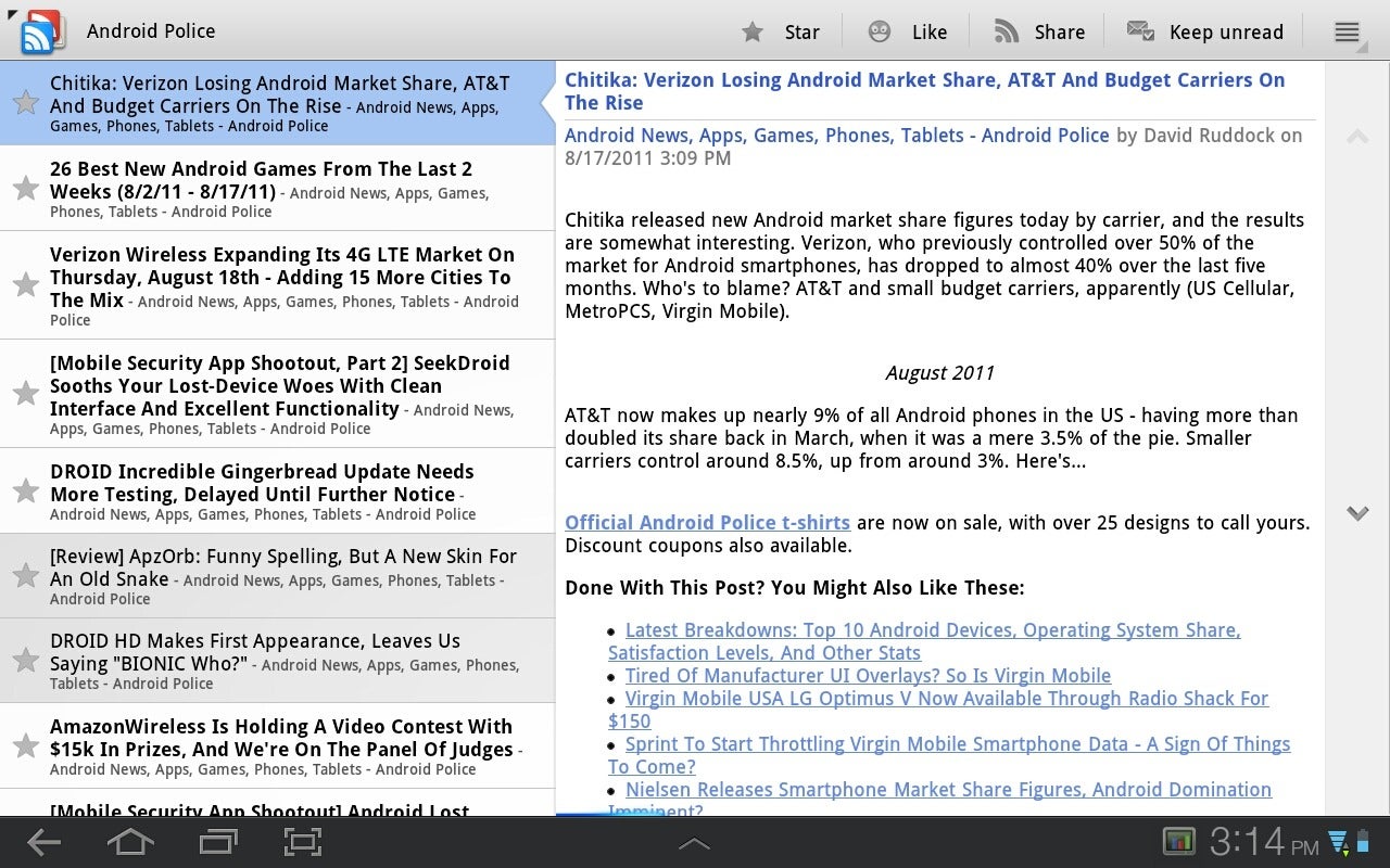 Google Reader for Android gets Honeycomb support