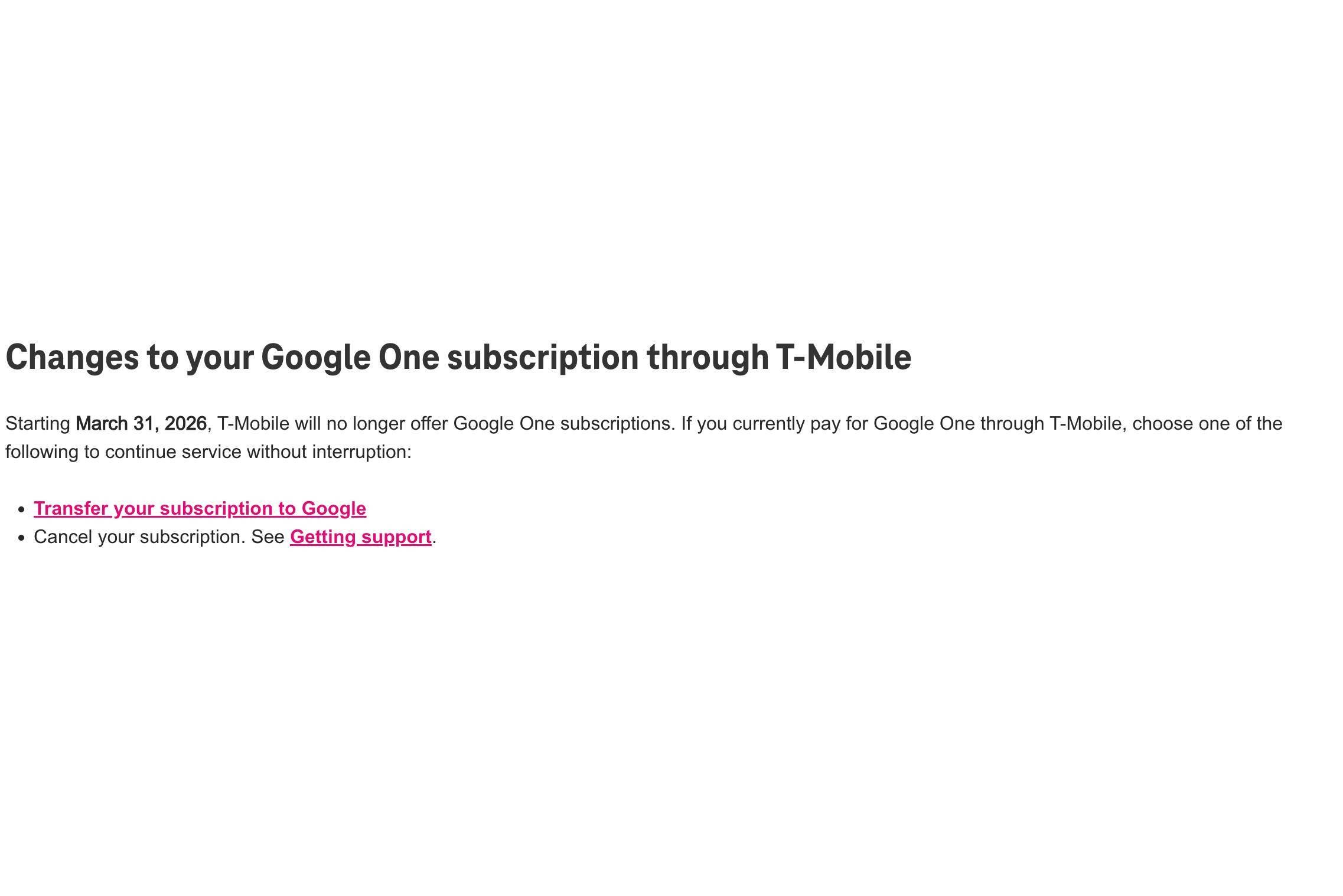 Google One for T-Mobile ends