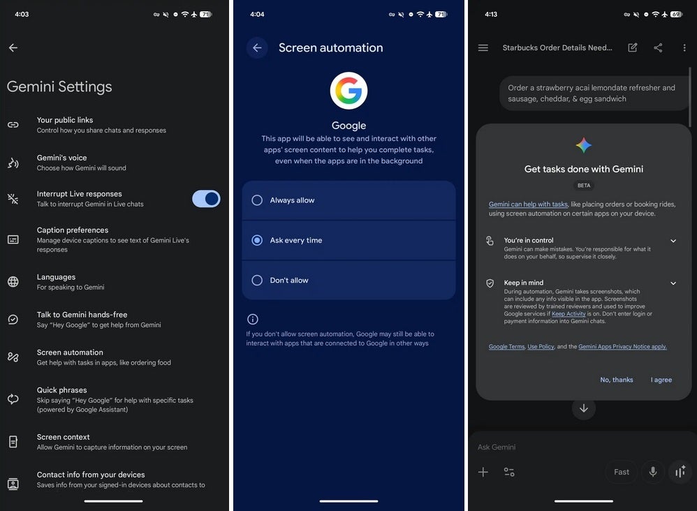 Screenshots related to Gemini screen automation. | Image by 9to5Google - A huge time-saving feature arrives on the Pixel 10 line in the U.S.