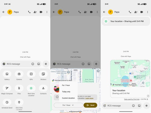 Живое отслеживание местоположения в Google Messages