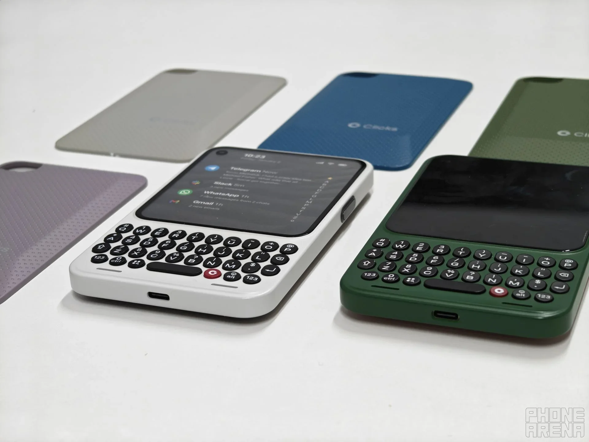 Several phones on a table.