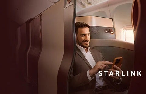 Qatar Airlines promotes Starlink Wi-Fi on its flights. | Image by Qatar Air - Starlink is taking in-flight Wi-Fi to new heights