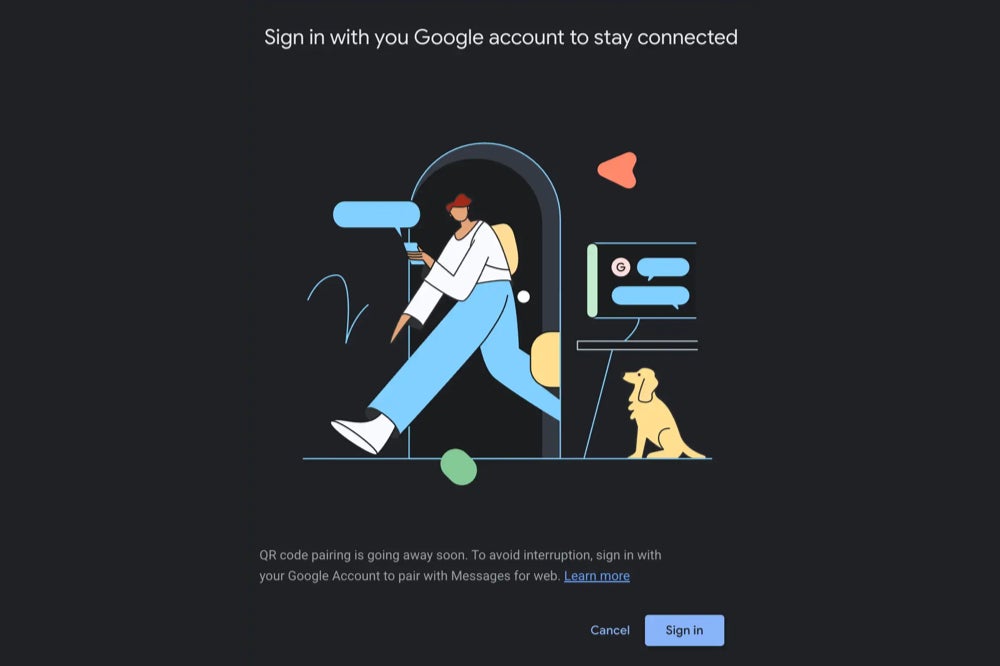 Google Messages for web QR code pairing warning