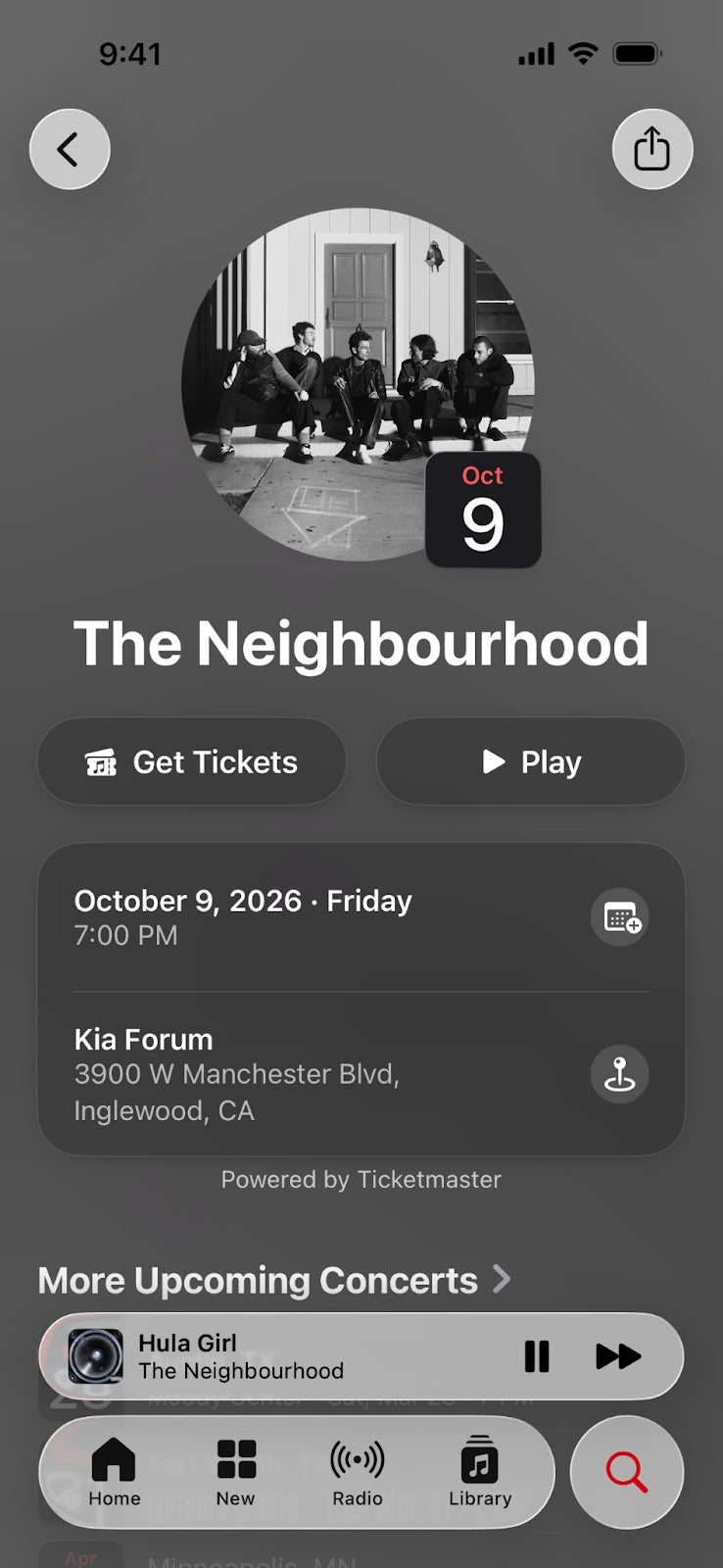 आईओएस पर टिकटमास्टर कॉन्सर्ट खोज