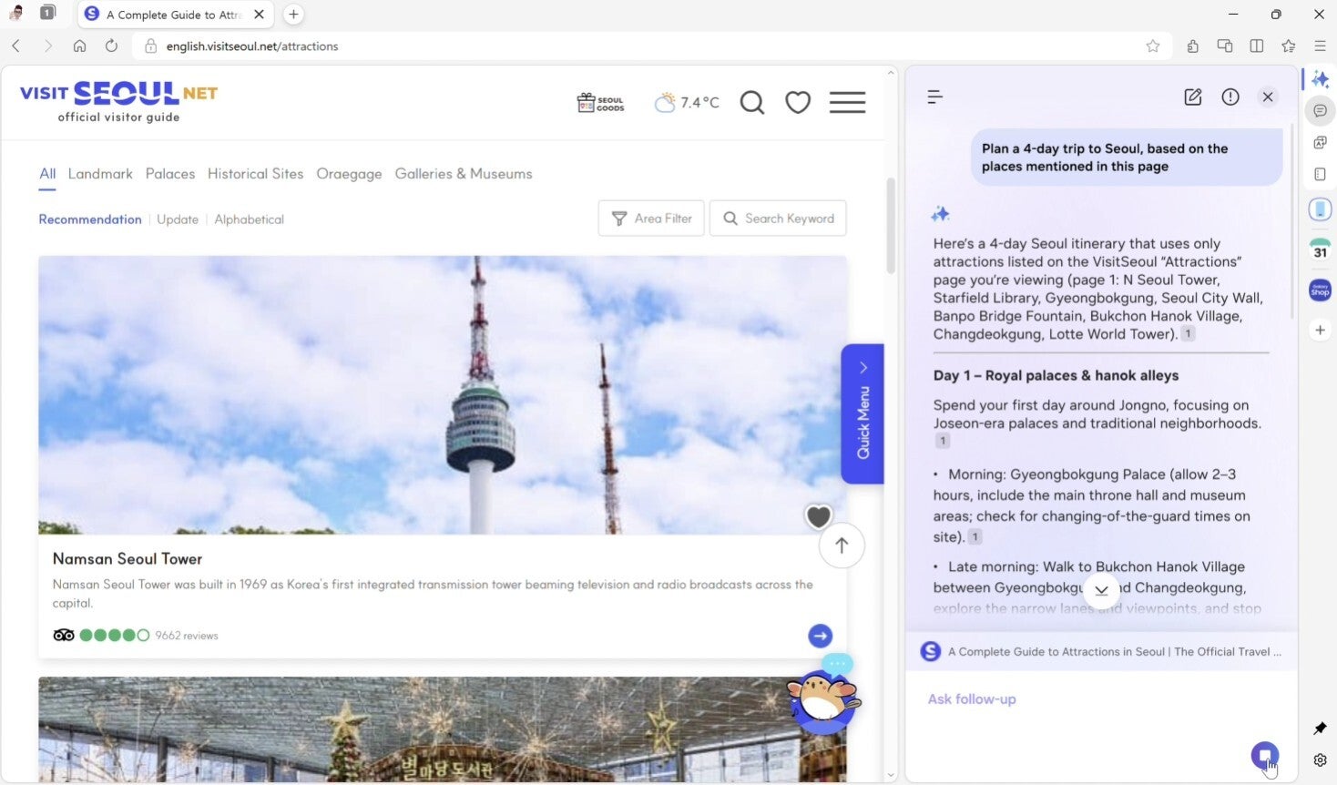 Samsung Browser AI Assistant in action.