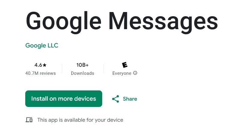 Portion of Google Messages Play Store listing.