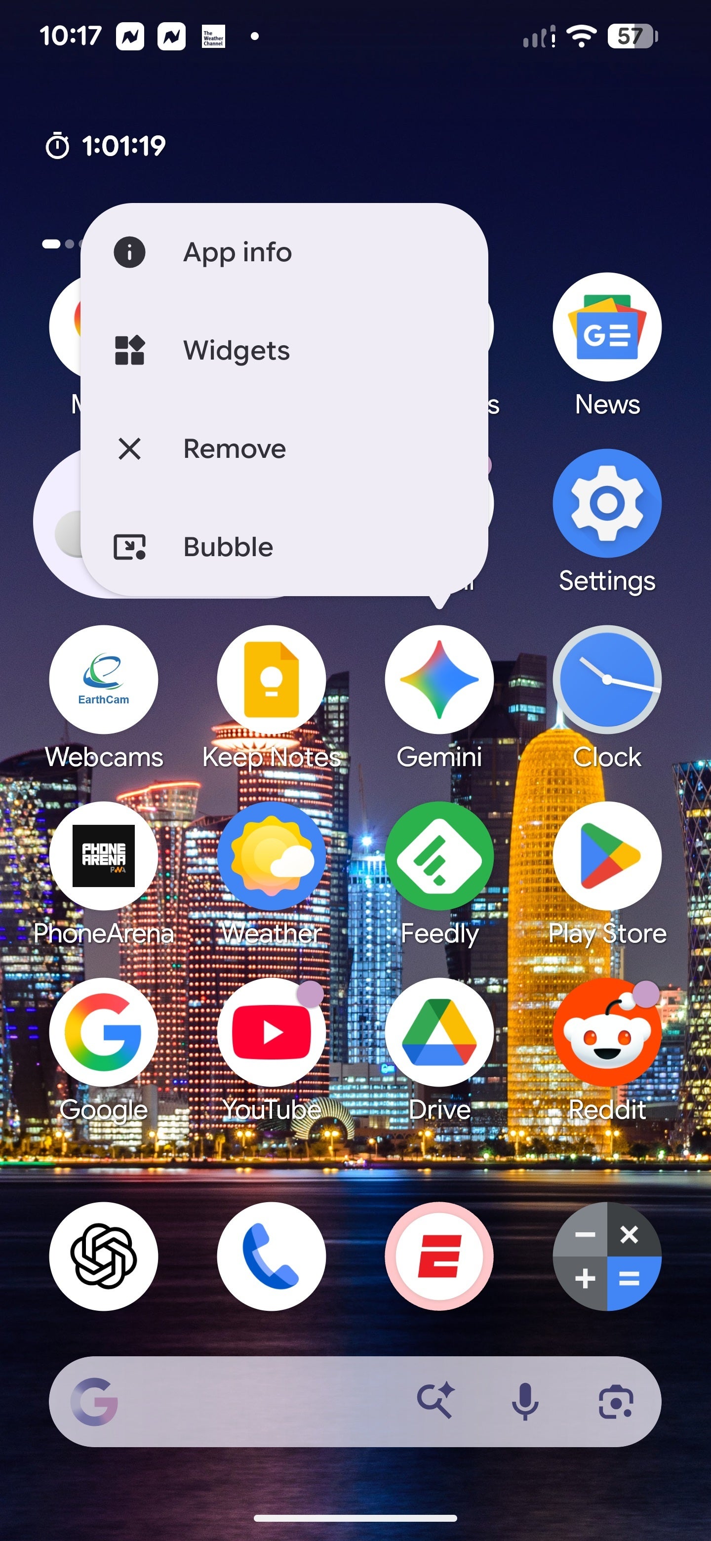 Screenshot shows new App Bubble feature.