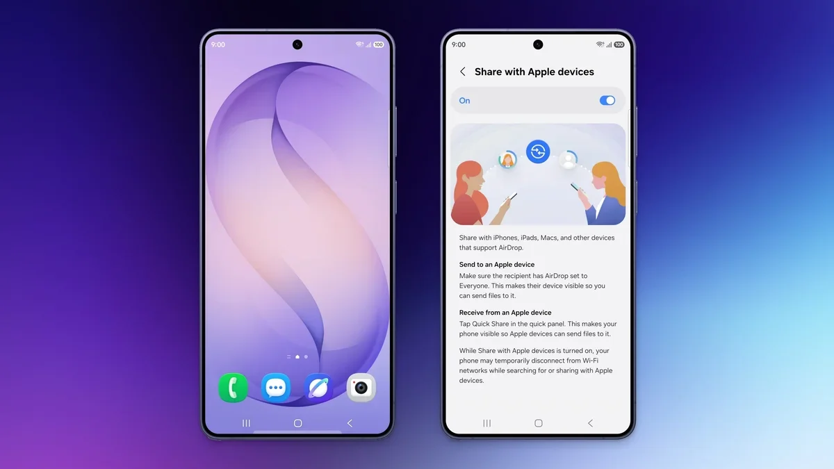 The new &ldquo;Share with Apple devices&rdquo; feature on the Galaxy S26. | Image by Samsung (Collage by PhoneArena - Older Galaxy devices are also getting Apple&rsquo;s best feature, but there&rsquo;s a catch