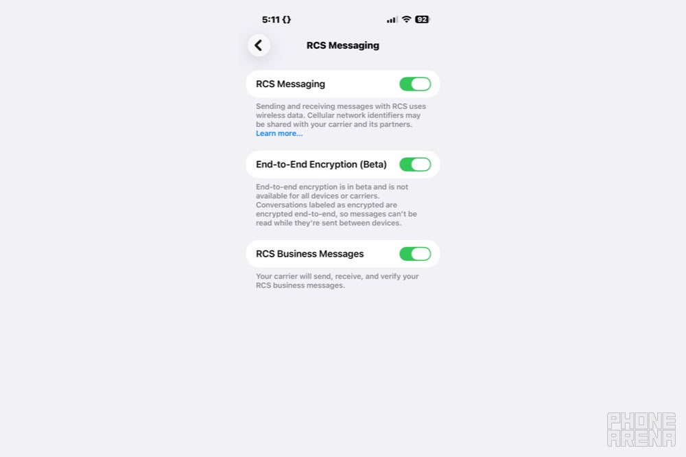 Apple संदेशों में RCS एन्क्रिप्शन टॉगल