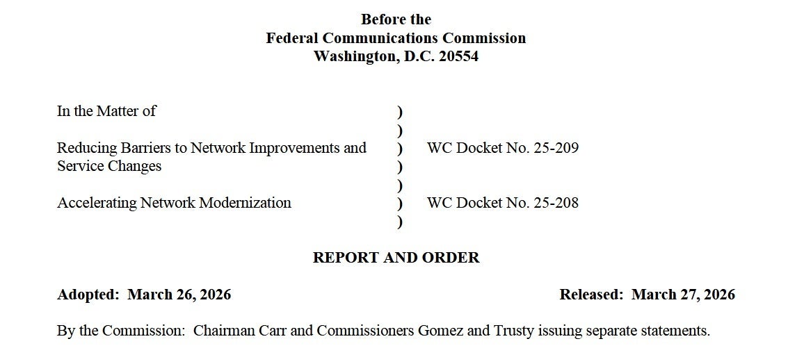The FCC issued a Report and Order reducing regulatory burdens of providers. | Image by FCC - FCC makes it easier for providers to replace copper lines with high-speed technology