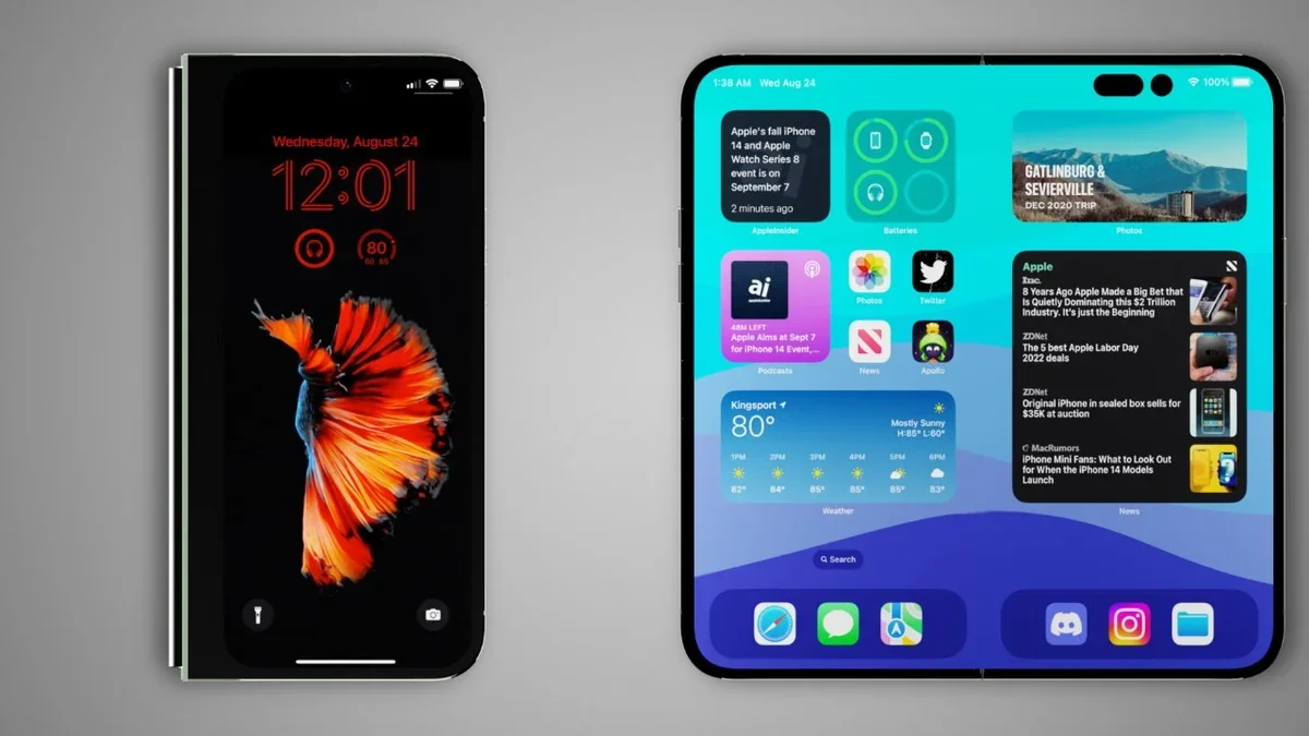 Concept of a foldable iPhone. | Image by AppleInsider - Xiaomi resurrects its foldable just in time for the iPhone Fold face-off
