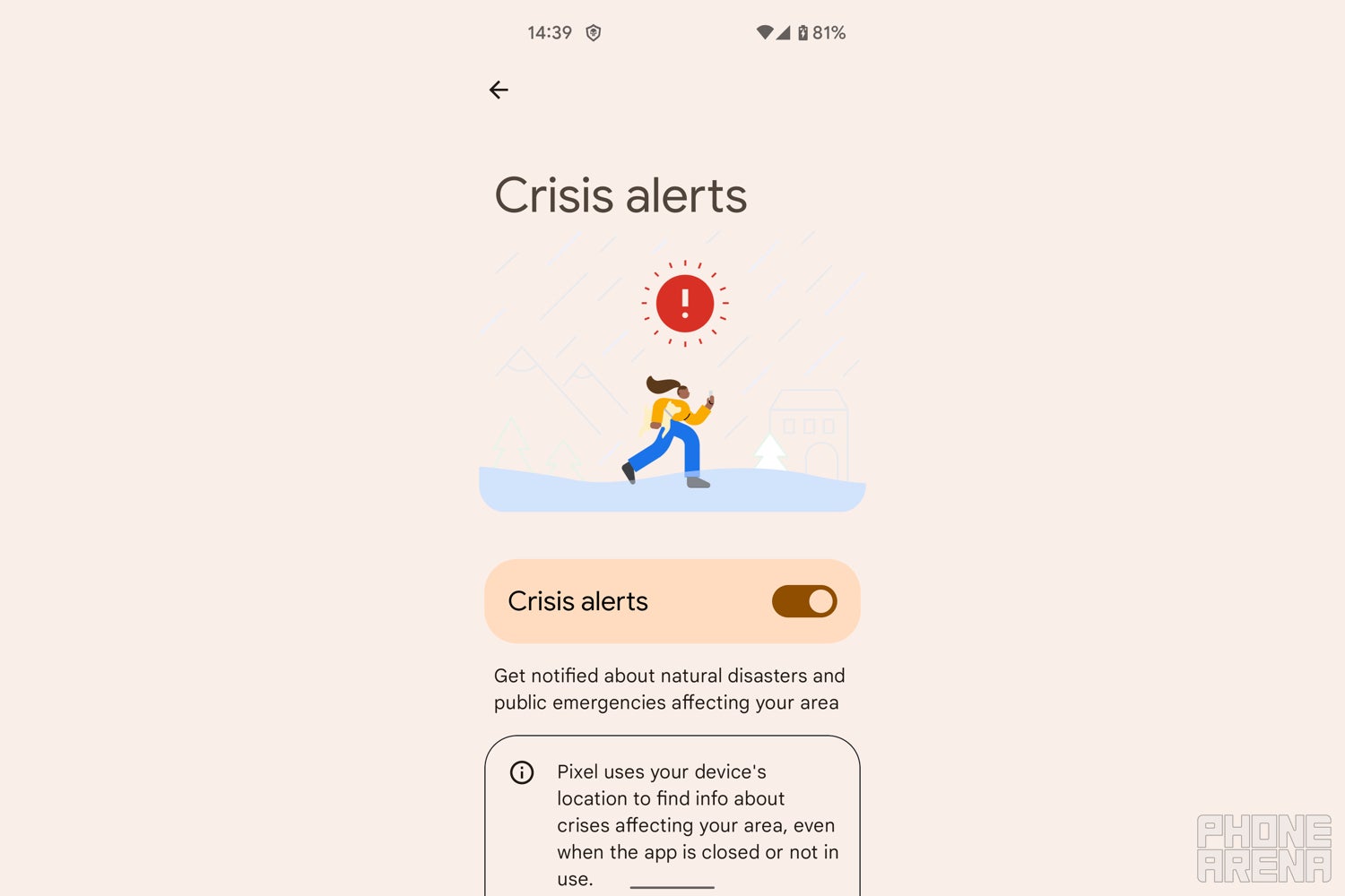 पिक्सेल पर संकट अलर्ट