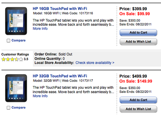 HP has drastically cut the price of both the 16GB and 32GB HP TouchPad - HP TouchPad reduced to as low as $99.99 starting tomorrow