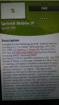 The Samsung Galaxy S II is listed as supporting this app for Sprint - Sprint Android app mentions upcoming phones including the Samsung Galaxy S II